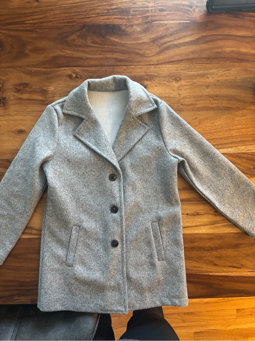 SHEIN Grey Kids' Pea Coat with Notch Collar